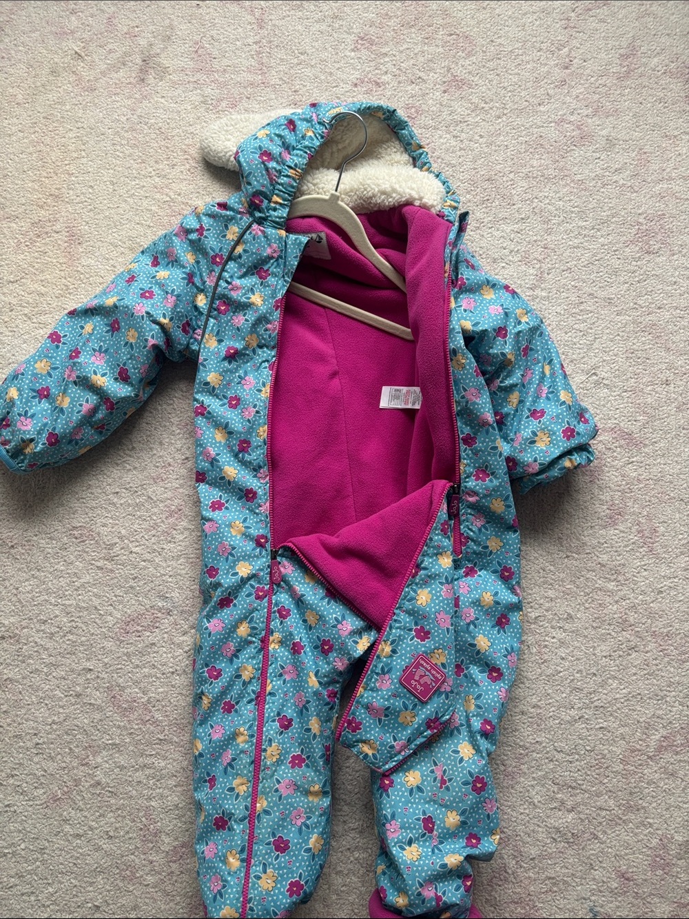 JoJo Maman Bebe Blue Floral One-Piece with Pink Lining